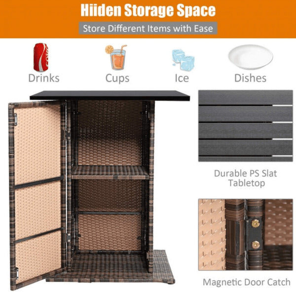 5 PCS Patio Rattan Bar Table Stool Set With Hidden Storage Shelf & Cushions (SAK14645)