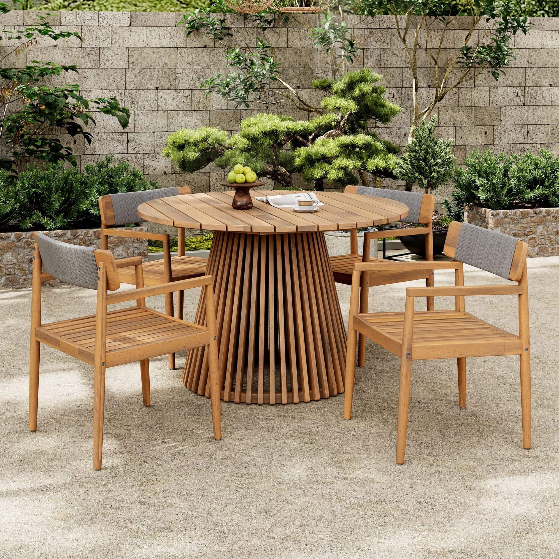 Premium 5-Piece Acacia Wooden Outdoor Furniture Patio Set With Dining Chairs And Table (SAK70445)