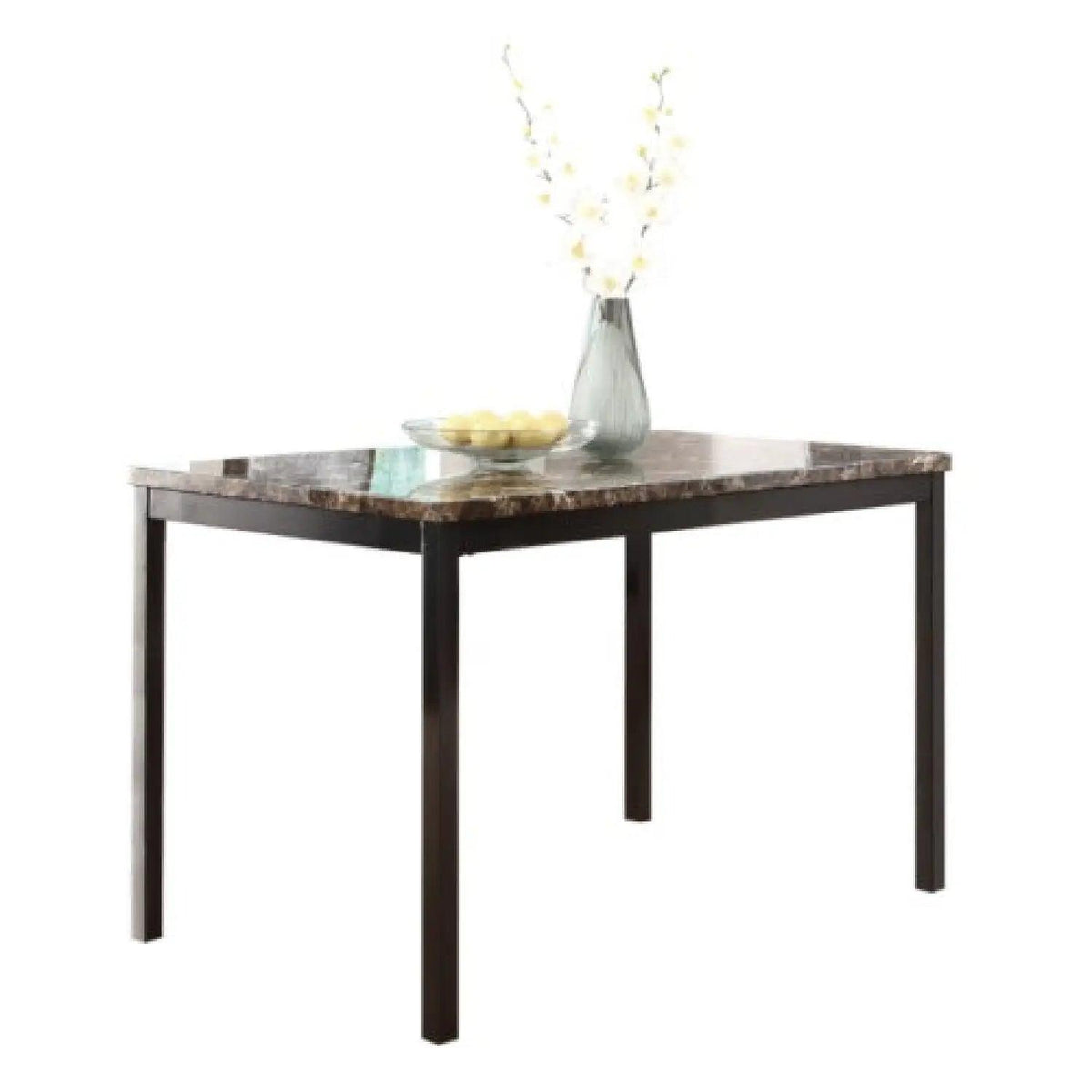 5-Piece Black Dining Table Set with Marble Style Top
