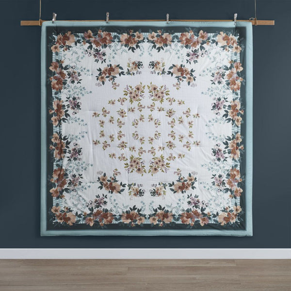 5 Piece Cotton Floral Comforter Set with Throw Pillows