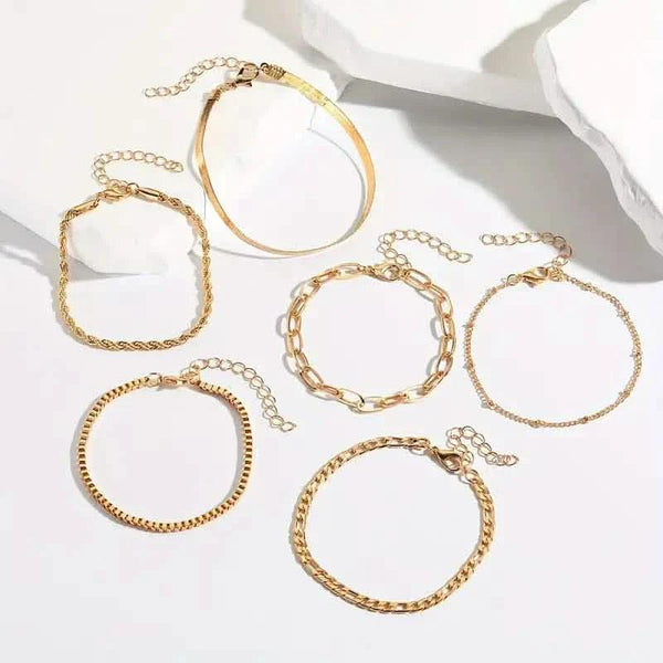 5-Piece: Elegant Multi-Layered Chain Bracelet Set
