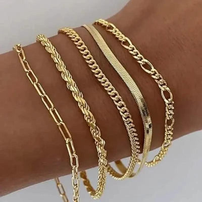 5-Piece: Elegant Multi-Layered Chain Bracelet Set