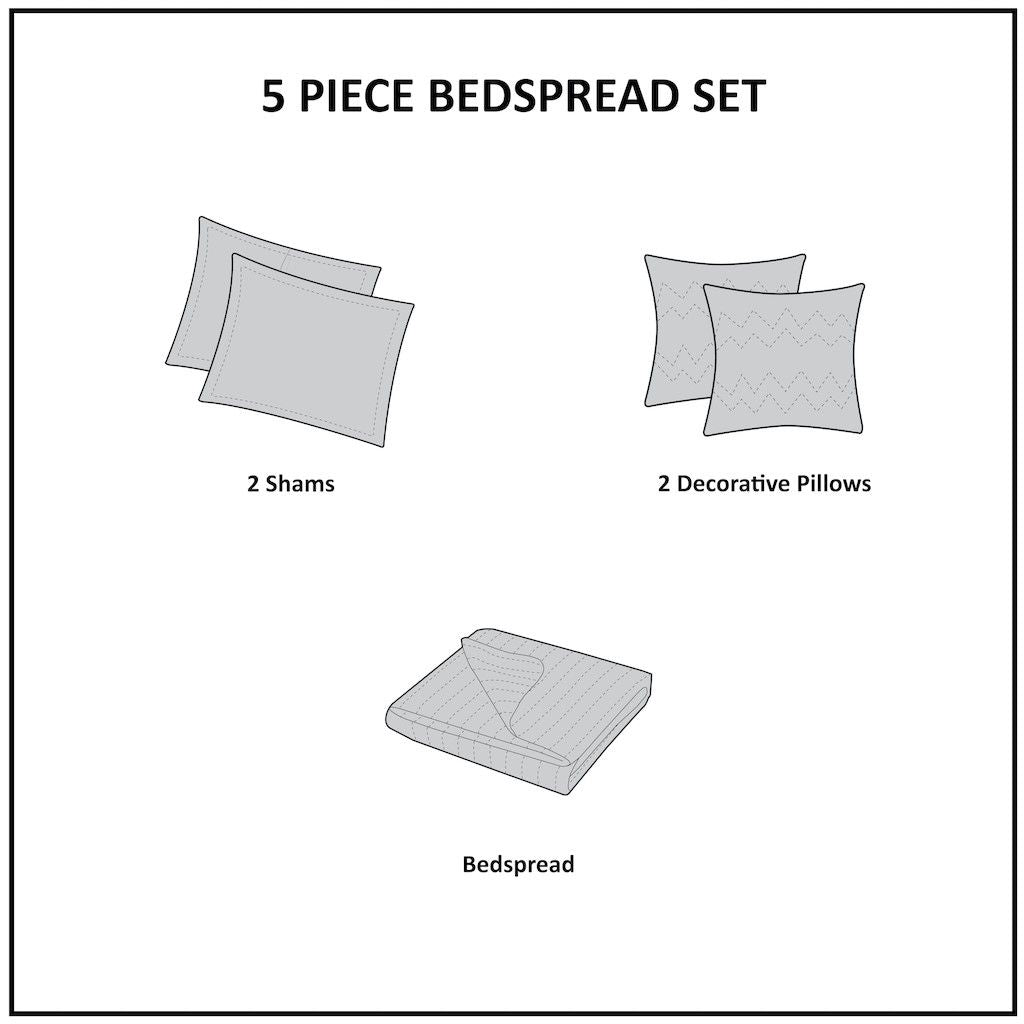 5 Piece Reversible Jacquard Bedspread Set Red King