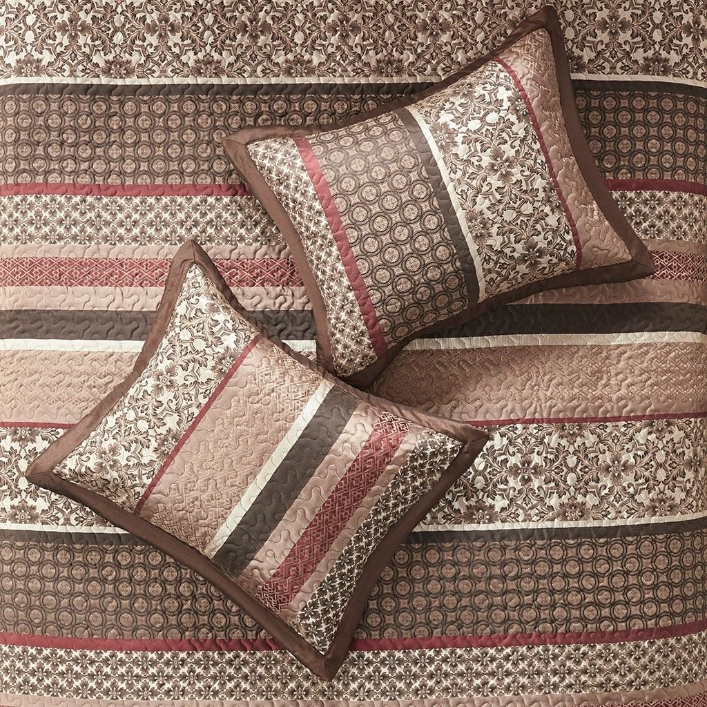 5 Piece Reversible Jacquard Bedspread Set Red King