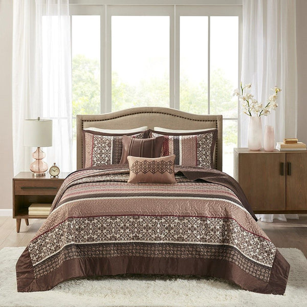 5 Piece Reversible Jacquard Bedspread Set Red King