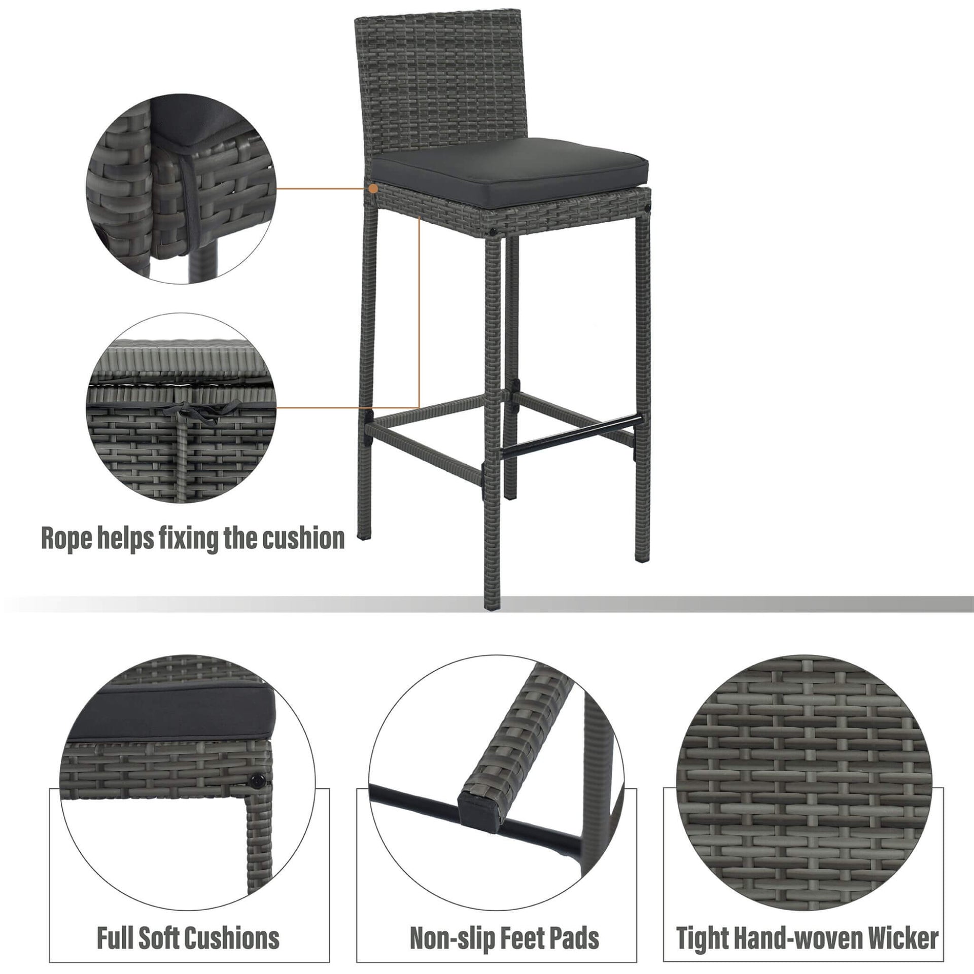 Alora 5-Piece Wicker Patio Bar Set With Cushions & Acacia Table (SAK26801)