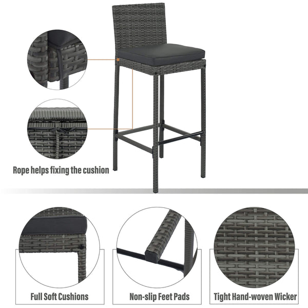 Alora 5-Piece Wicker Patio Bar Set With Cushions & Acacia Table (SAK26801)