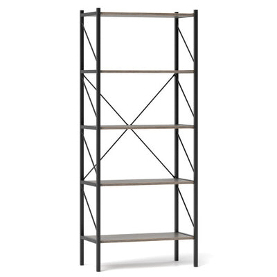 5-Tier Bookshelf with Open Shelves and Heavy Duty Metal Frame-Gray