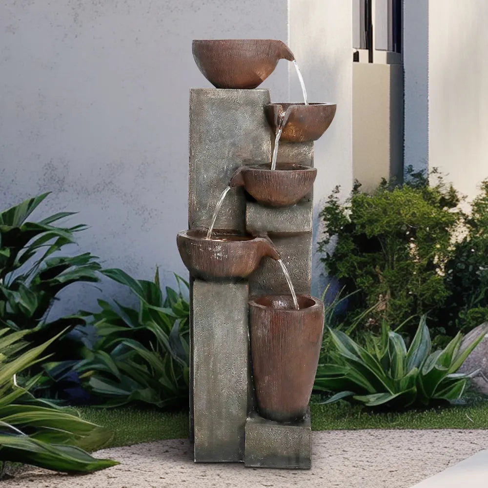 Resin Diagonal Cascading Floor Fountain Outdoor 40 in