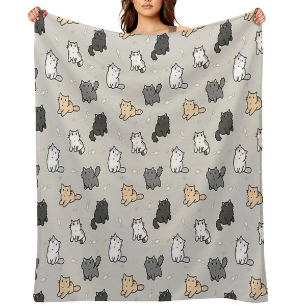 Kittens And Fish Pattern Throw Blanket