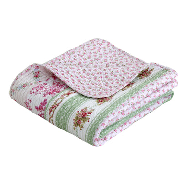 Wild Rose Enchantment Floral Bloom Garden Stripe Quilted Reversible Throw Blanket