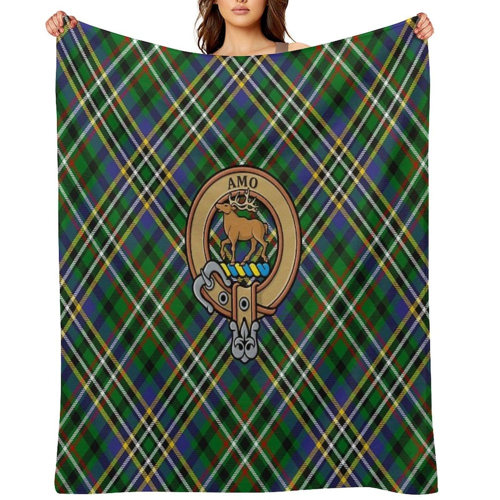 Clan Scott Crest over Green Tartan Throw Blanket
