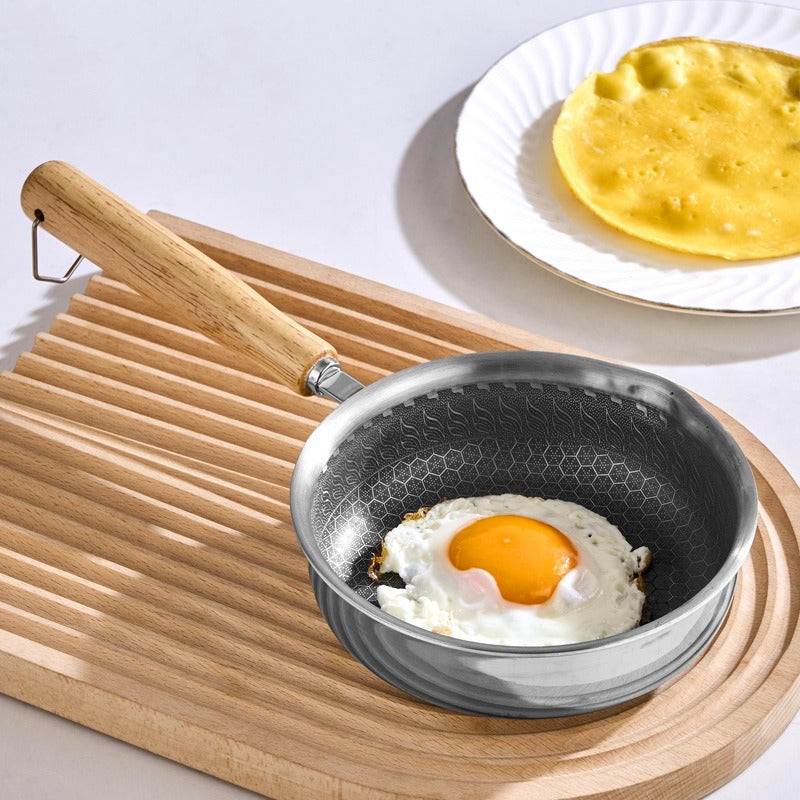 Stainless steel flat bottomed frying pan, non stick pan, deepening multifunctional mini frying pan for steak and eggs, small fry