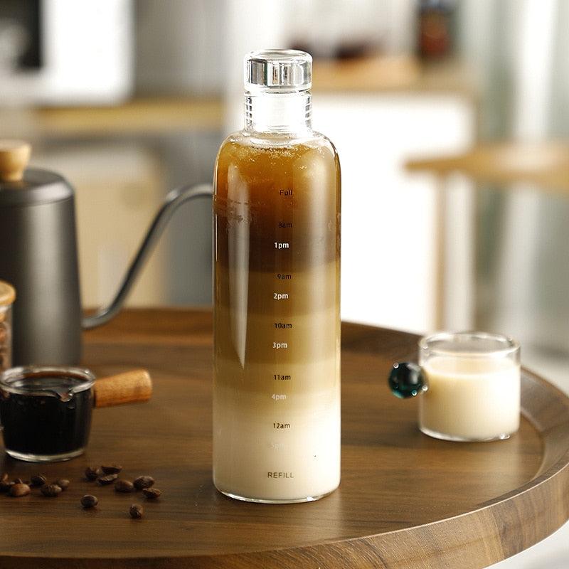 500ml Glass Water Bottle with Time Marker Transparent Milk Cup Outdoor Sports Portable Leakproof Drink Bottle with Cup Sets Water Bottle Leak-proof Time Scale Print Transparent High  Bottle for Office Water Bottle