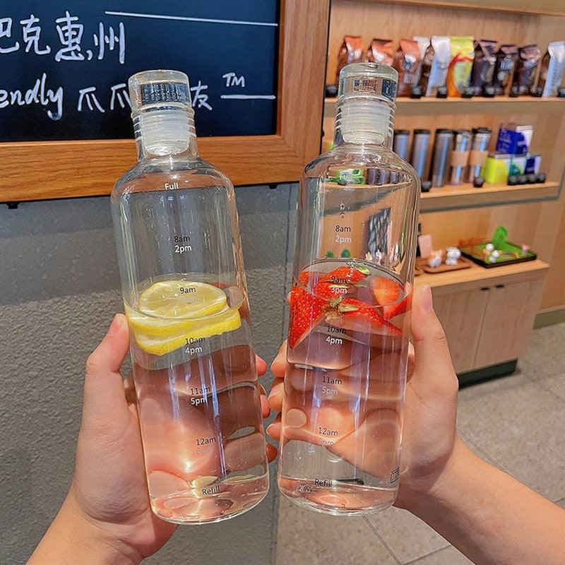 500ml Glass Water Bottle with Time Marker Transparent Milk Cup Outdoor Sports Portable Leakproof Drink Bottle with Cup Sets Water Bottle Leak-proof Time Scale Print Transparent High  Bottle for Office Water Bottle