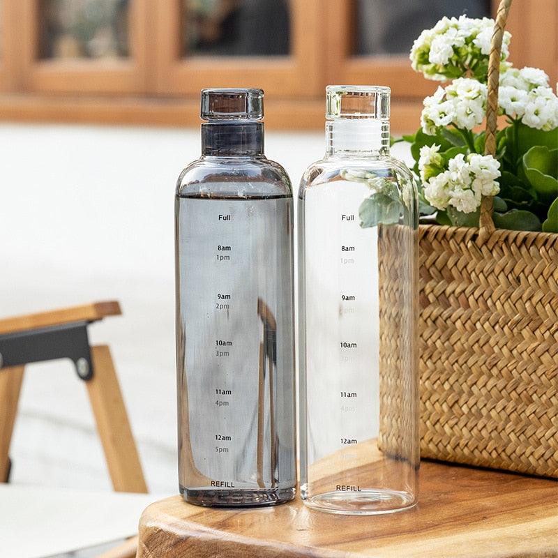 500ml Glass Water Bottle with Time Marker Transparent Milk Cup Outdoor Sports Portable Leakproof Drink Bottle with Cup Sets Water Bottle Leak-proof Time Scale Print Transparent High  Bottle for Office Water Bottle