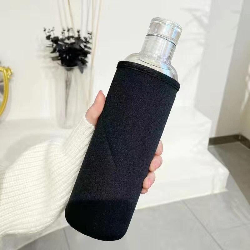 500ml Glass Water Bottle with Time Marker Transparent Milk Cup Outdoor Sports Portable Leakproof Drink Bottle with Cup Sets Water Bottle Leak-proof Time Scale Print Transparent High  Bottle for Office Water Bottle