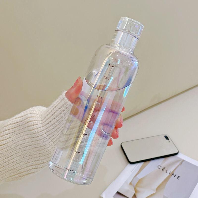 500ml Glass Water Bottle with Time Marker Transparent Milk Cup Outdoor Sports Portable Leakproof Drink Bottle with Cup Sets Water Bottle Leak-proof Time Scale Print Transparent High  Bottle for Office Water Bottle