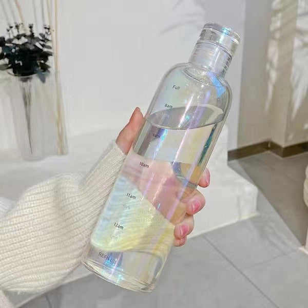 500ml Glass Water Bottle with Time Marker Transparent Milk Cup Outdoor Sports Portable Leakproof Drink Bottle with Cup Sets Water Bottle Leak-proof Time Scale Print Transparent High  Bottle for Office Water Bottle