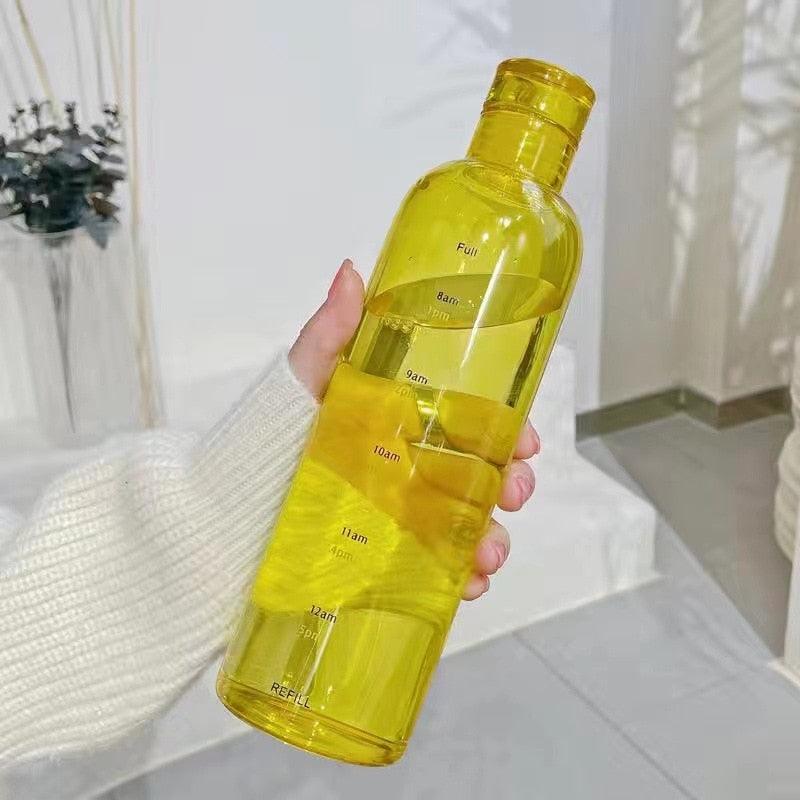 500ml Glass Water Bottle with Time Marker Transparent Milk Cup Outdoor Sports Portable Leakproof Drink Bottle with Cup Sets Water Bottle Leak-proof Time Scale Print Transparent High  Bottle for Office Water Bottle