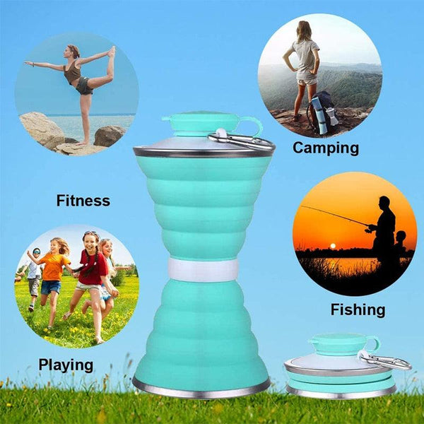 500ML Silicone Water Bottle Cup Foldable Leak Proof Portable Sports Travel Water Bottles For Outdoor Travel Gym Hiking Reuseable BPA Free Folding Water Bottle