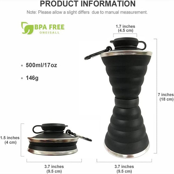 500ML Silicone Water Bottle Cup Foldable Leak Proof Portable Sports Travel Water Bottles For Outdoor Travel Gym Hiking Reuseable BPA Free Folding Water Bottle