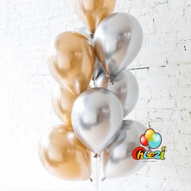 50/100pcs Metallic Latex 5/10/12 Inch Gold Silver Chrome Birthday Balloons With Accessories For Christmas And Party Decorations Wedding Decorations