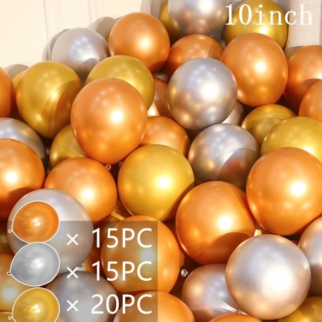 50/15pcs 10inch Gold Silver Black Metal Latex Confetti Balloons For Wedding Decorations  Birthday Party Decorations Bridal Showers Baby Showers