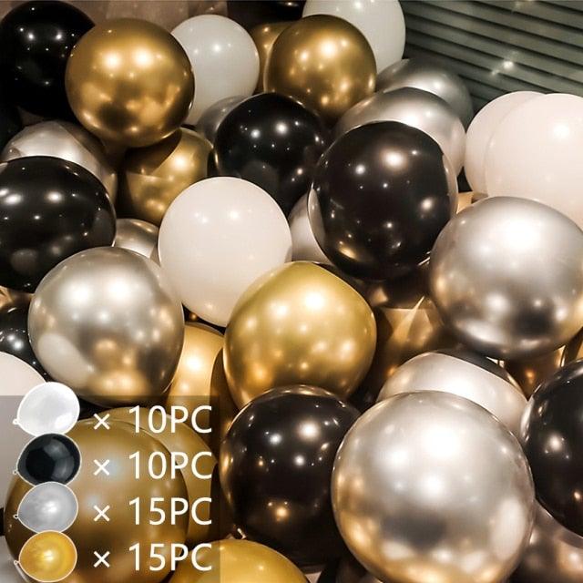 50/15pcs 10inch Gold Silver Black Metal Latex Confetti Balloons For Wedding Decorations  Birthday Party Decorations Bridal Showers Baby Showers