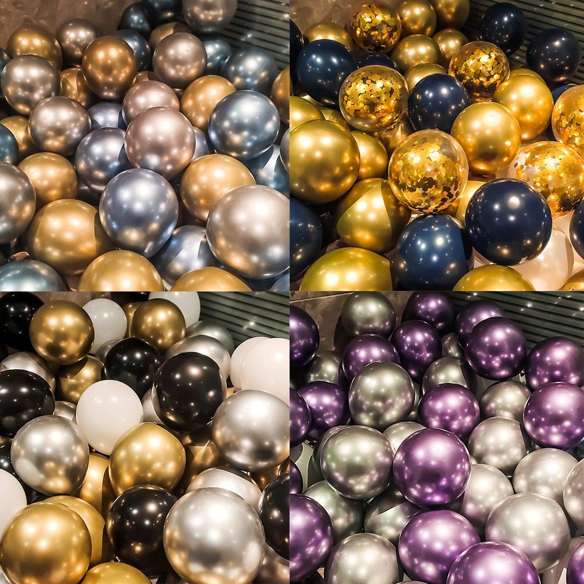 50/15pcs 10inch Gold Silver Black Metal Latex Confetti Balloons For Wedding Decorations  Birthday Party Decorations Bridal Showers Baby Showers