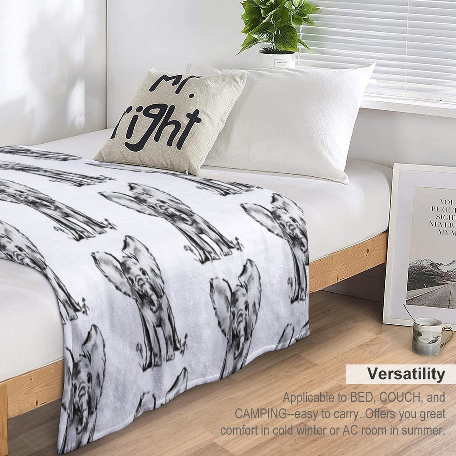 Black And White Elephant Machine-washable Throw Blanket