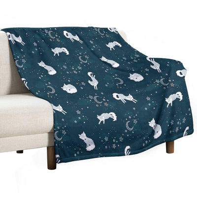 Cute Arctic Foxes at Night Wrinkle-free Throw Blanket