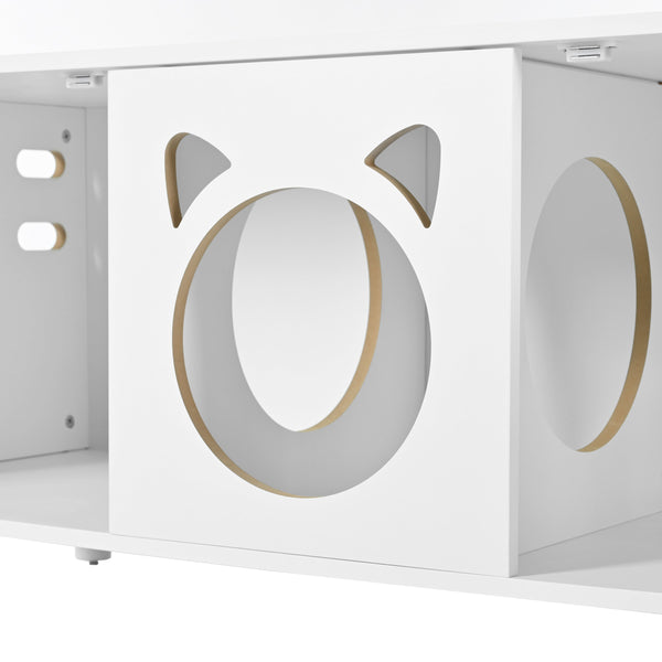 Furniture Style Cat Cabinet Cream White Cat Litter Box with Sisal Scratching Door MDF