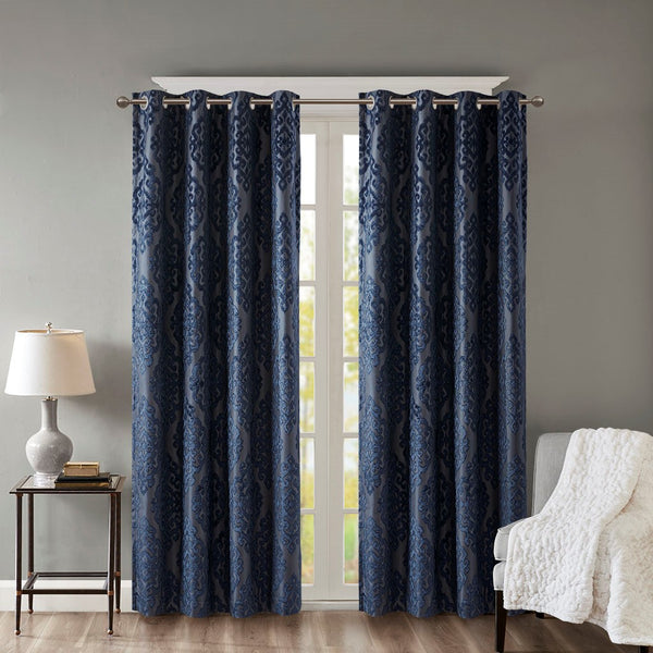 Mirage Knitted Jacquard Damask Total Blackout Grommet Top Curtain Panel by SunSmart - Gifts for You 'n Me