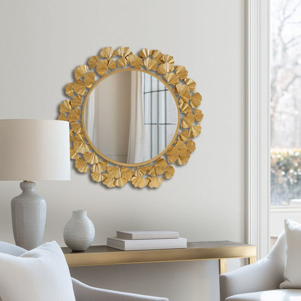 Eden Gingko Leaf Round Wall Mirror 30.5” Martha Stewart