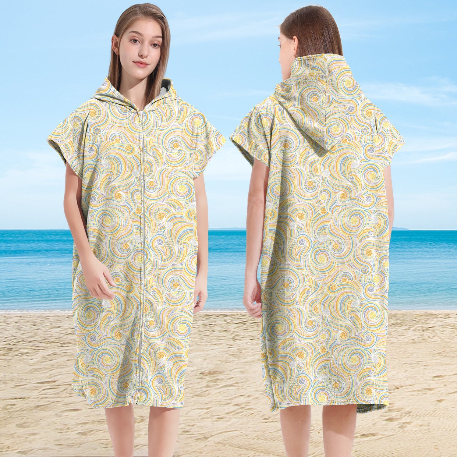 Hooded Towel Ultra-fine Fiber Zipper Wearable Bathrobe Cape Beach Towel