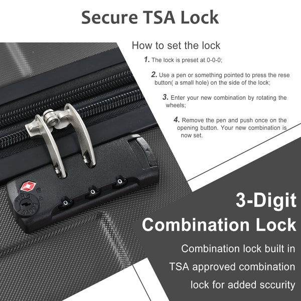 Hardshell Luggage Spinner Suitcase with TSA Lock Lightweight 20'' (Single Luggage) Black + ABS + 20 Inch Carry On