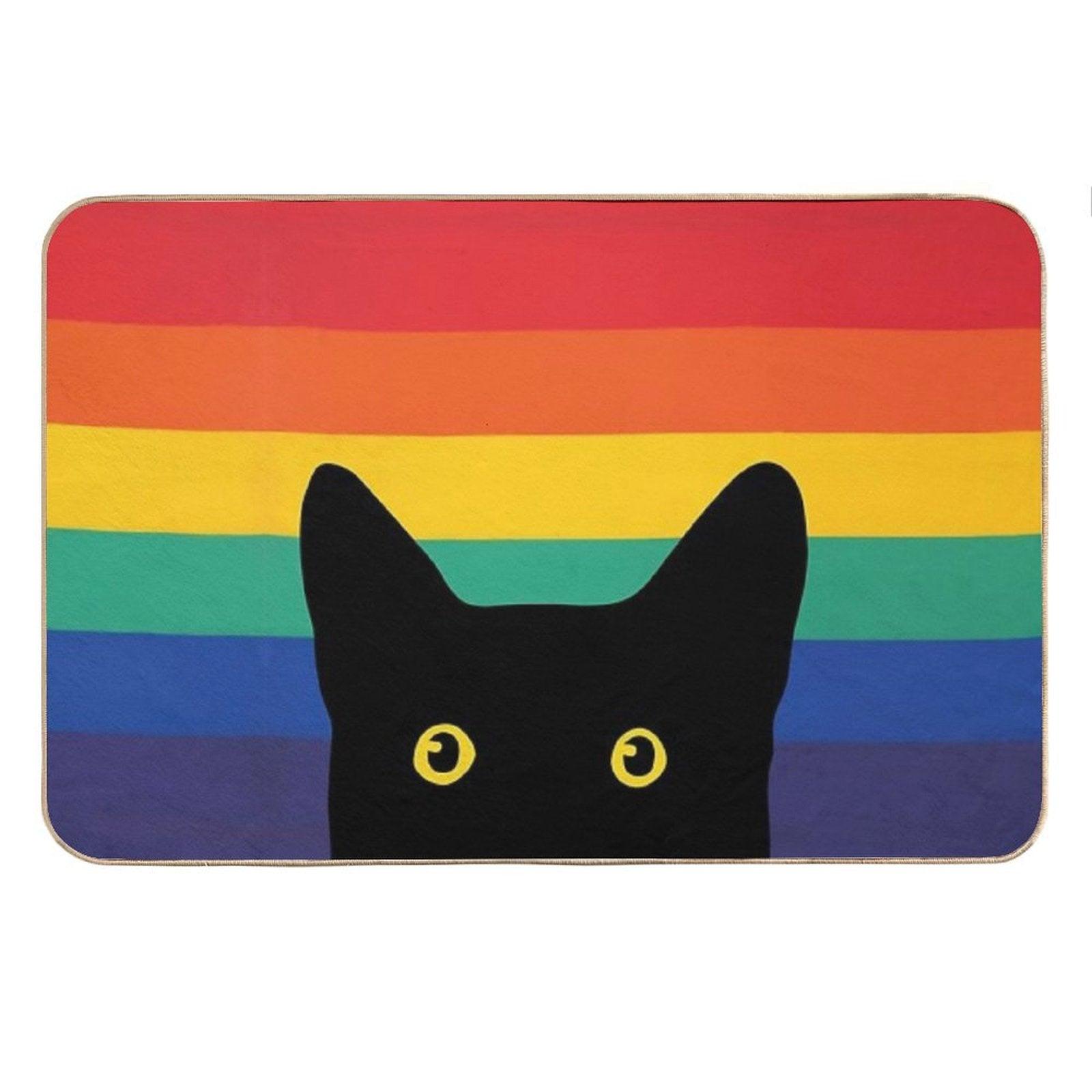 Peeking Cat in Rainbow Circle Bath Mat