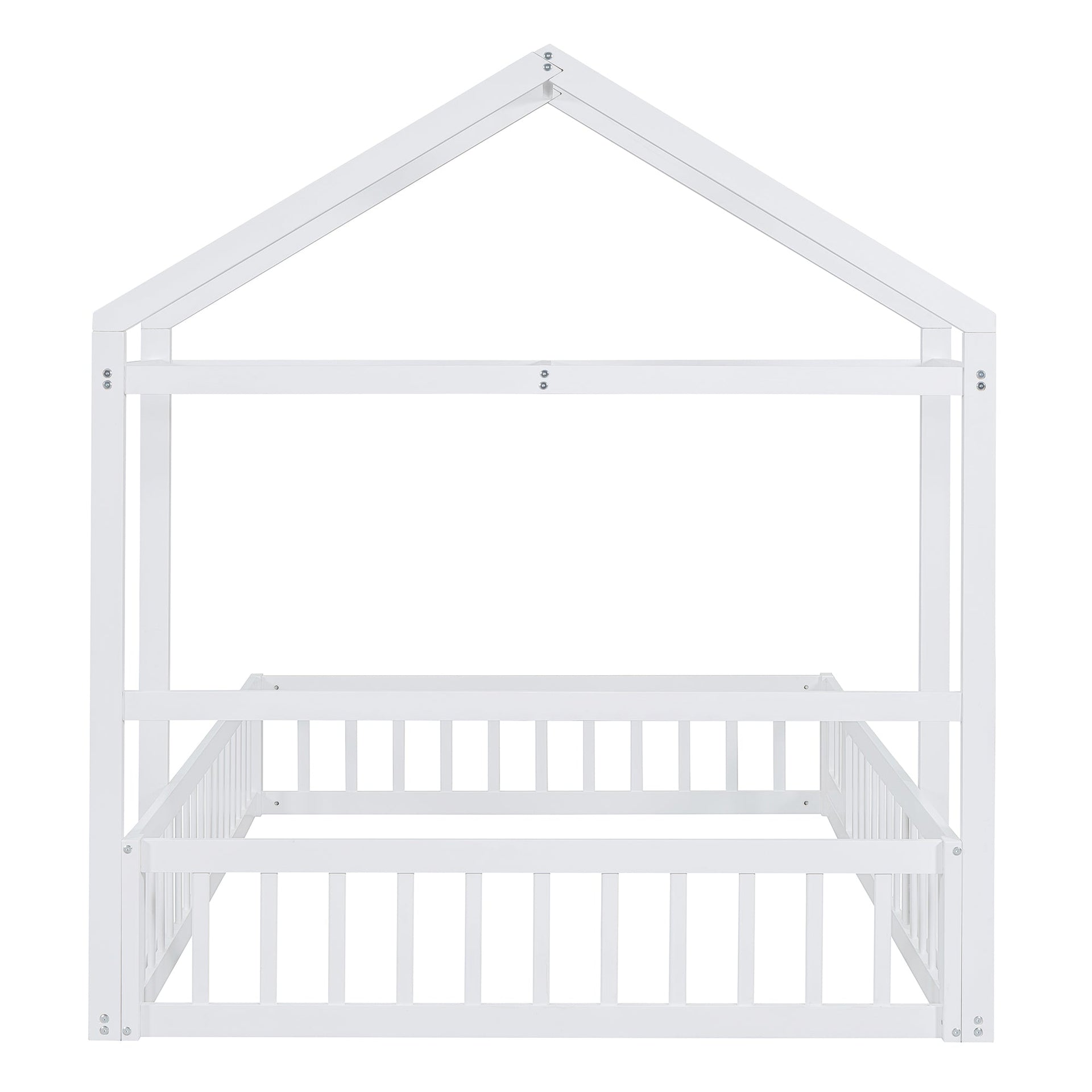 Wooden Full Size Children's Bed with Detachable Headboard and Integrated Clothes Drying Rack, White