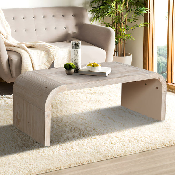 Farmhouse Vintage Crafts Coffee Table,Curved Art Deco Design, Easy Assembly, 48' W x 24' D x 18'(Natural Wood Washed)