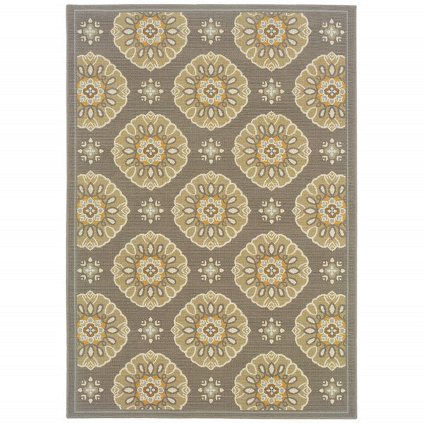 2' X 4' Gray Floral Stain Resistant Indoor Outdoor Area Rug