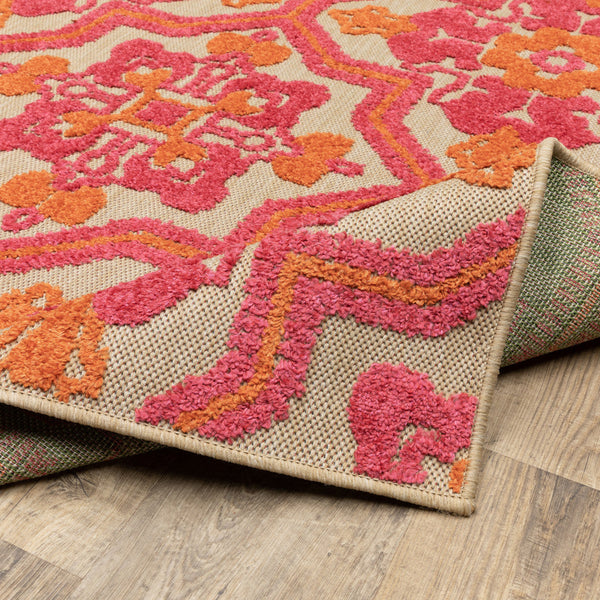 2' x 3' Beige and Black Geometric Stain Resistant Indoor Outdoor Area Rug