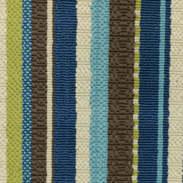 2' X 4' Blue and Green Striped Stain Resistant Indoor Outdoor Area Rug