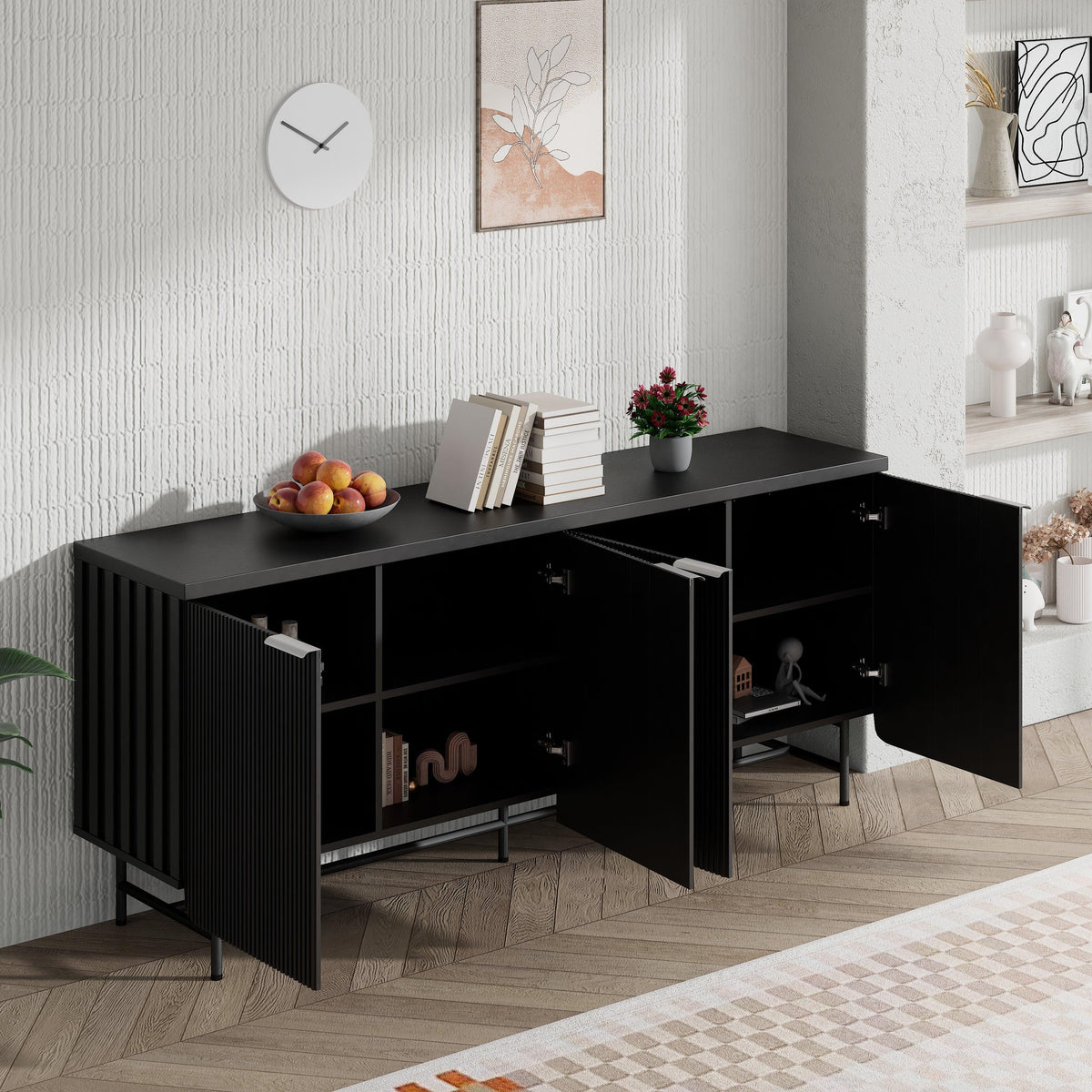 Modern Scandinavian Alcove Door Kitchen Storage Sideboard Buffet Cabinet