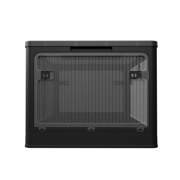 506QT 4-Pack Transparent Stackable Storage Bins with 5 Doors to Open with Wheels, Folding Plastic Craft Containers Large Closet Organizers Box for Bedrooms Living Rooms Study Kids' Toys, Black