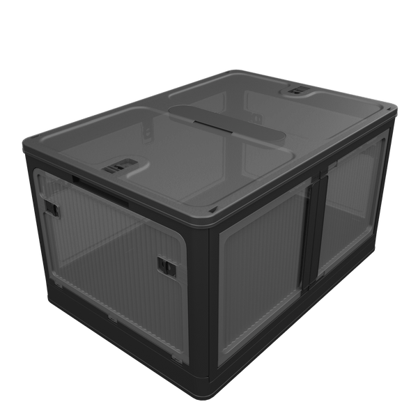 506QT 4-Pack Transparent Stackable Storage Bins with 5 Doors to Open with Wheels, Folding Plastic Craft Containers Large Closet Organizers Box for Bedrooms Living Rooms Study Kids' Toys, Black