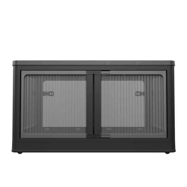 506QT 4-Pack Transparent Stackable Storage Bins with 5 Doors to Open with Wheels, Folding Plastic Craft Containers Large Closet Organizers Box for Bedrooms Living Rooms Study Kids' Toys, Black