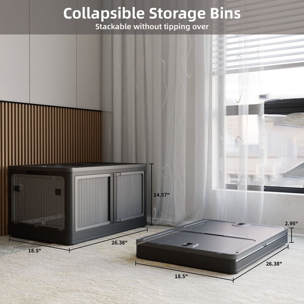 506QT 4-Pack Transparent Stackable Storage Bins with 5 Doors to Open with Wheels, Folding Plastic Craft Containers Large Closet Organizers Box for Bedrooms Living Rooms Study Kids' Toys, Black