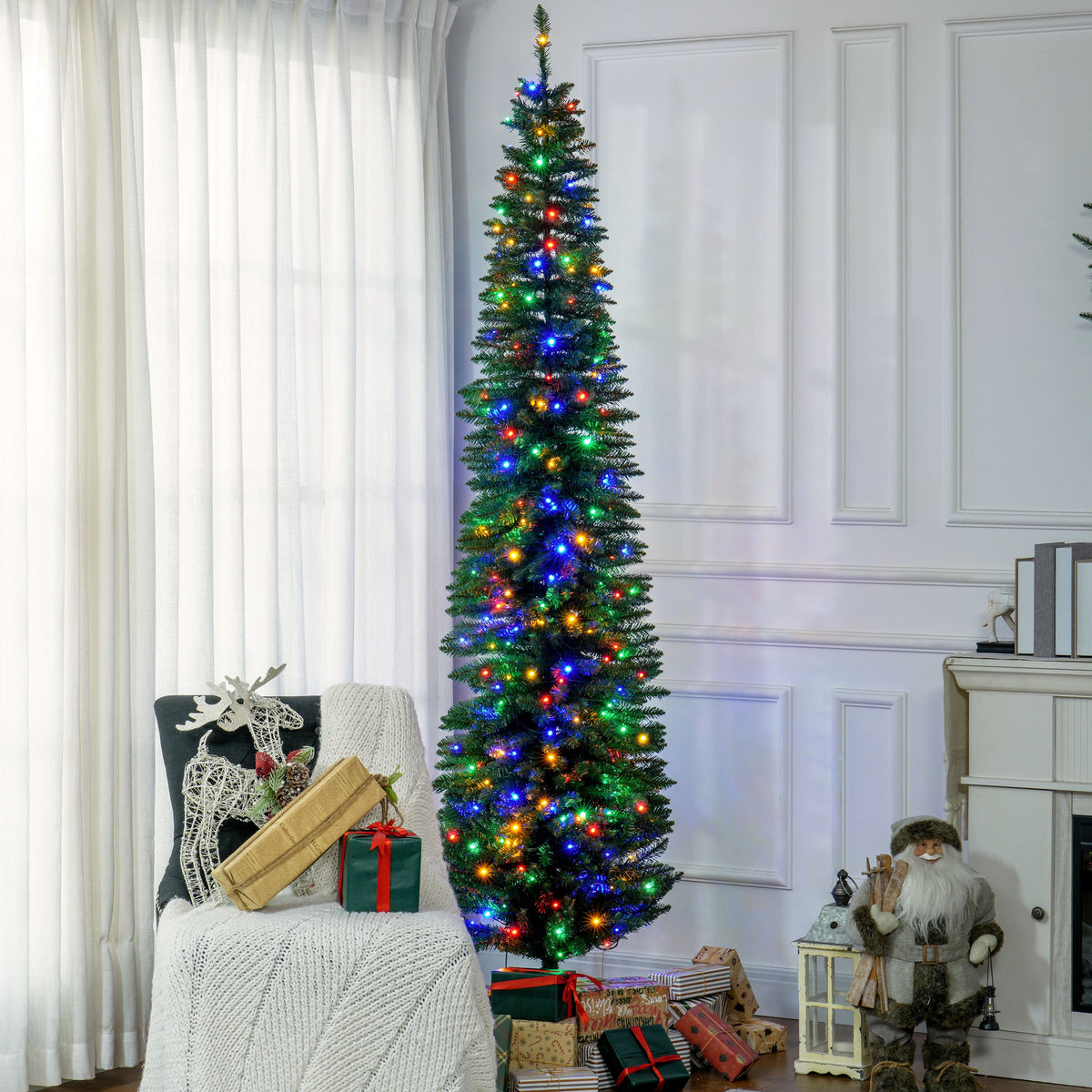 HOMCOM 8ft Tall Pencil Prelit Artificial Christmas Tree