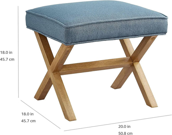 Indigo Blue Upholstered Ottoman Foot Stool 20Wx18Dx18H